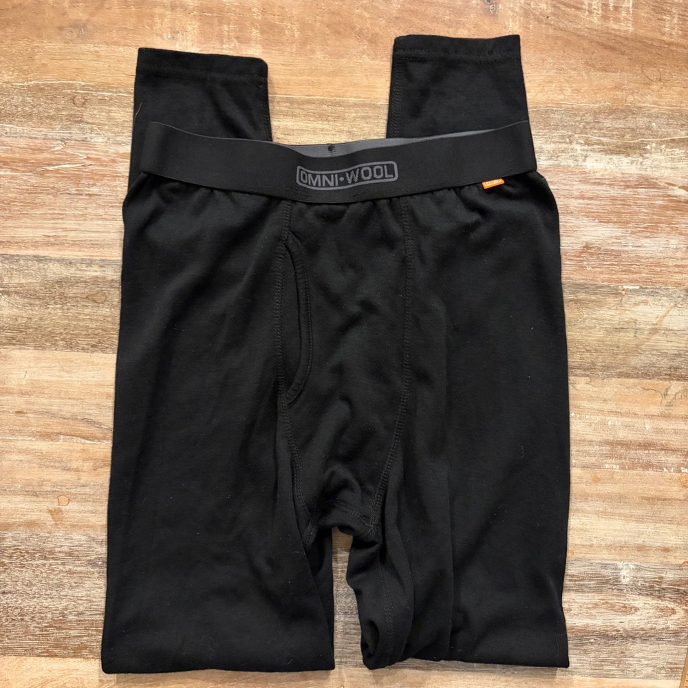 Omni Wool Mens Black Thermal Base Layer Leggings Wool Blend Size Small - Picture 2 of 7
